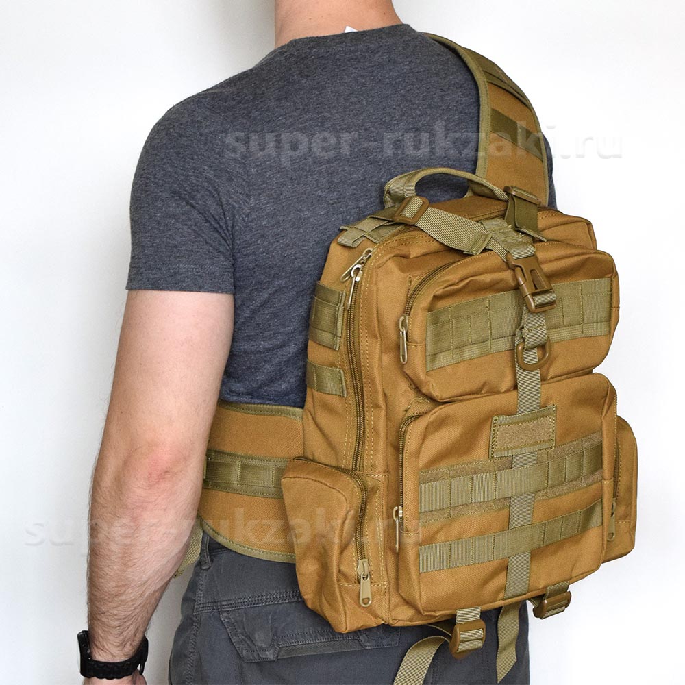 Однолямочный тактический рюкзак BL-126 койот браун (на правое плечо)