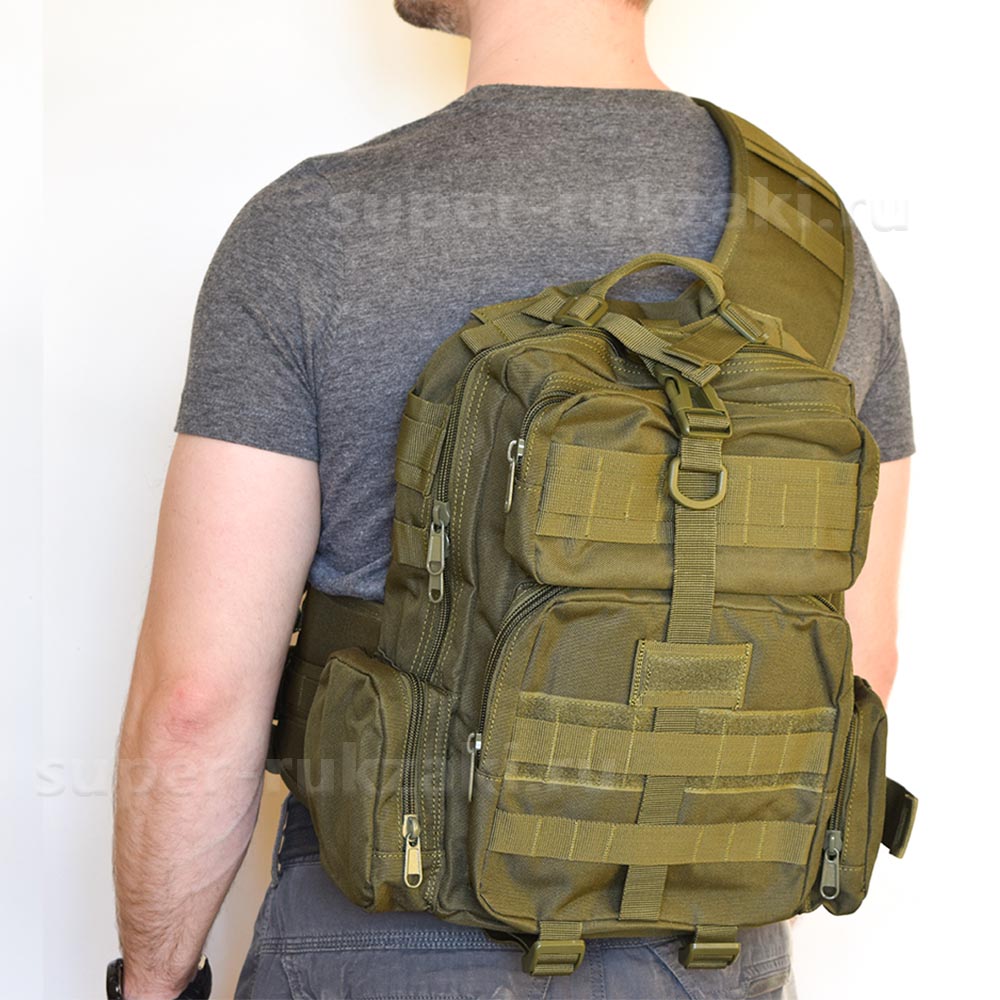 Однолямочный тактический рюкзак BL-126 олива (на правое плечо)
